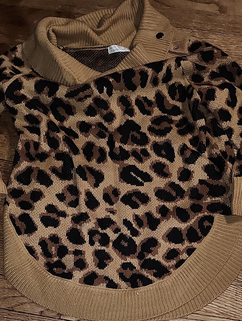 89th & Madison Leopard Cowl Neck Sweater in Tan and Black